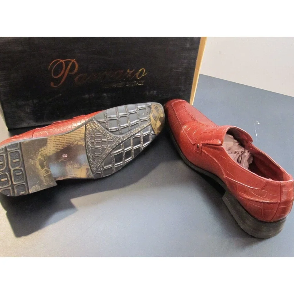 Parrazo Mens 8 Burgundy Croc Loafer Dress Shoes Square Toe Slip On NIB Geico
